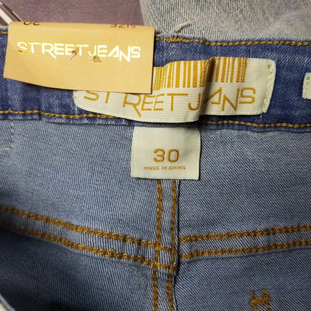 STREET JEANS Mens Size 30 DISTRESSED ACID LIGHT WASH SKINNY Fit Retro Streetwear